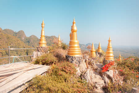 Khao Na Nai Luang Dharma Park, Landscape nature Pagoda on rock mountain in sunshine beautiful architecture landmark ,Nakhon Si Thammarat,Thailand.の写真素材