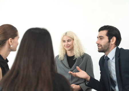 Business team discussing new ideas at a meeting in a modern office.の写真素材