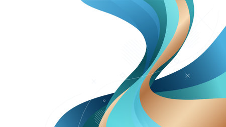 Modern abstract wave background with smooth blue and gold curved lines design for creative presentation business template and elegant graphic decorationのイラスト素材