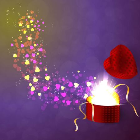 Valentines gifting box with little hearts fly out of the box on an abstract background. Illustrationのイラスト素材