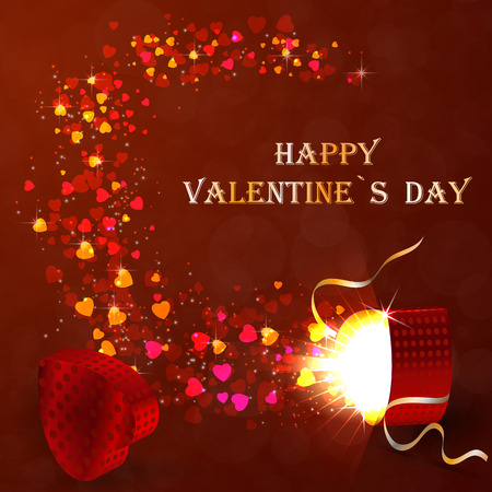 Valentines gifting box with little hearts fly out of the box on an abstract background.のイラスト素材