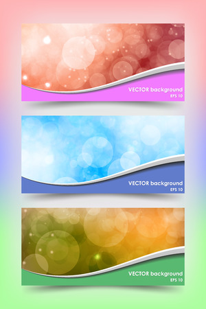 Set of colored banner templates with beautiful bokeh. Bright modern abstract design.のイラスト素材