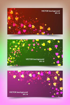 Set of colored banner templates with little hearts. Bright modern abstract design.のイラスト素材
