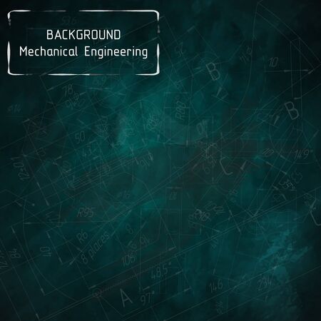 Mechanical engineering drawings on green blackboard. Background. illustrationのイラスト素材