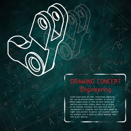 Mechanical engineering drawings on turquoise blackboard. illustrationのイラスト素材