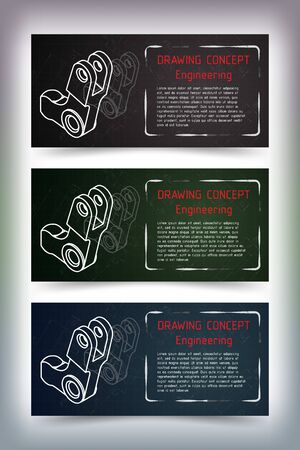 Set of colored banner templates. Mechanical engineering drawings on blackboard. illustrationのイラスト素材