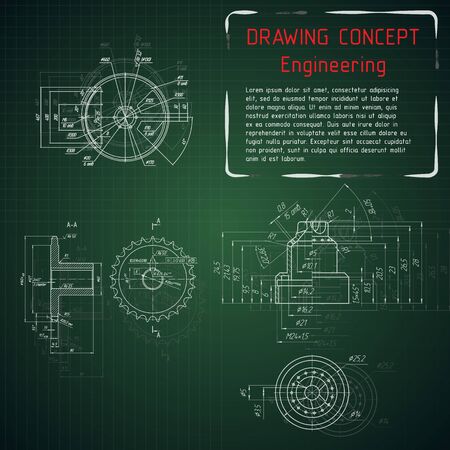 Mechanical engineering drawings on green blackboard. illustrationのイラスト素材