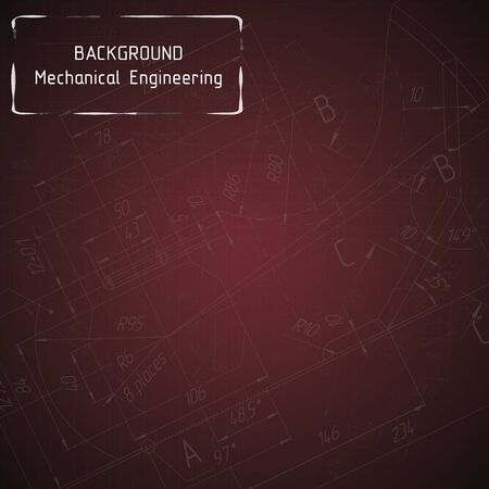 Mechanical engineering drawings on red blackboard. Background. illustrationのイラスト素材