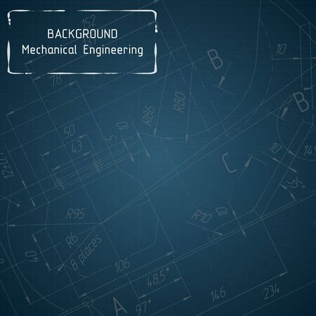 Mechanical engineering drawings on blue blackboard. Background. illustrationのイラスト素材