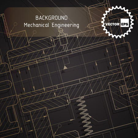 Background of mechanical engineering drawings on dark. illustrationのイラスト素材