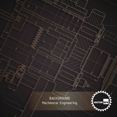 Background of mechanical engineering drawings on dark. illustrationのイラスト素材