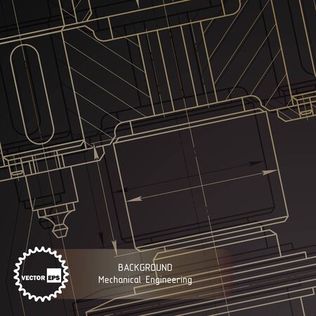 Background of mechanical engineering drawings on dark. illustrationのイラスト素材