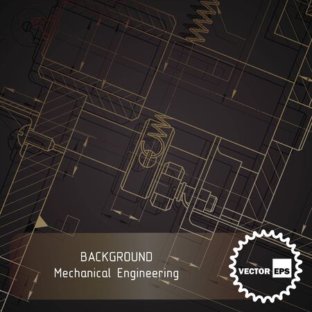 Background of mechanical engineering drawings on dark. illustrationのイラスト素材