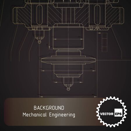 Background of mechanical engineering drawings on dark. illustrationのイラスト素材