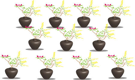 Flowers in pots Isolated from a dark brown backgroundのイラスト素材