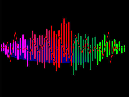The headphones are white and have a sound waveform in the picture.のイラスト素材