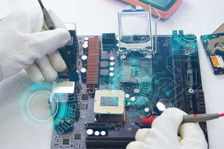 top view of motherboard, computer motherboard, artificial intelligence concept