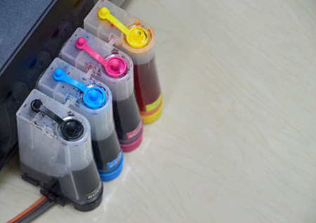 Top view of the printer's ink cartridge, available in 4 colors.の写真素材