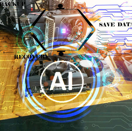concept of artificial intelligence system Will come to work instead of using the old graphics cardの写真素材