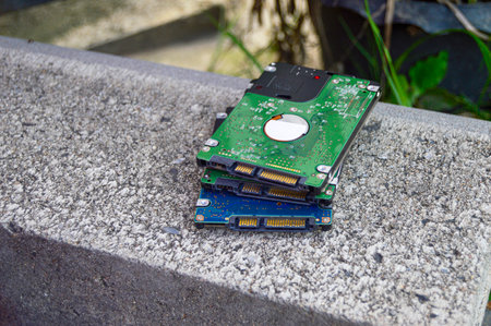 Old laptop disks are out of date. but also widely usedの写真素材