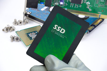 SSD hard drives are widely used, working at high speed.の写真素材