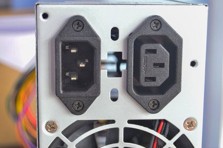 rear view of PC power supply There is a plug in the back.の写真素材