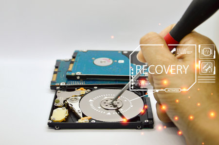 Hard drive is an important storage device, concept of data protection with security.の写真素材