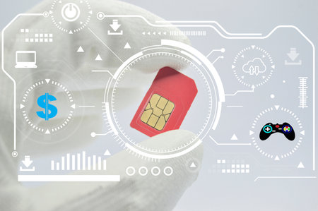 Concept A SIM card is still required. because it is used as an intermediary To connect both finance and entertainmentの写真素材