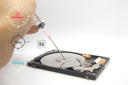 hard drive, concept When data is attacked by computer virus, virus removalの写真素材