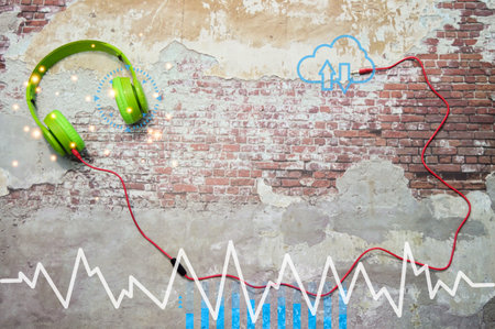 Concept, listening to music from anywhere through the cloud systemの写真素材