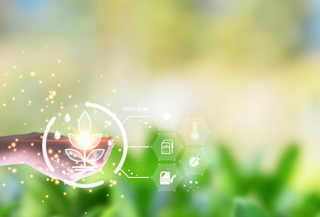 Concept, use of the smart farmer system came to help Analysis of modern agricultureの写真素材