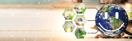 The concept of recycling, reuse, reuse helps reduce global warming. including using clean energyの写真素材