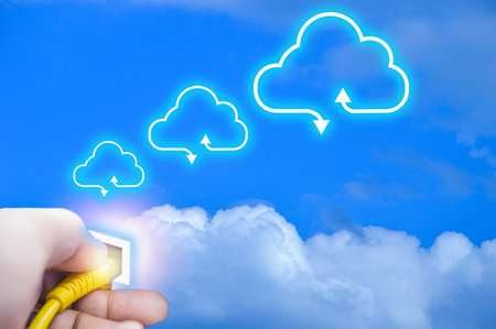 Concept Cloud system, secure online system Cost saving, easy to use and fastの写真素材