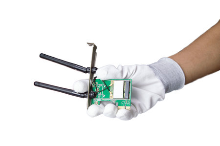 hand holding wifi module for pc (with clipping path)の写真素材