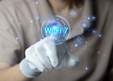 concept man using wifi technology 7 connected to the internet world with new technologyの写真素材