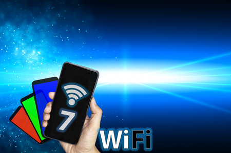 concept man using wifi technology 7 connected to the internet world with new technologyの写真素材