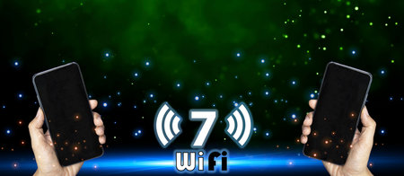 concept man using wifi technology 7 connected to the internet world with new technologyの写真素材