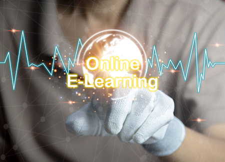Concept of e-Learning, a learning management system through a network (Learning Management System) with an emphasis on learners as the center. in teaching and learning Blended style with regular classの写真素材