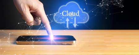Cloud computing concept - connect device to cloud business man or information technology with cloud computing icon.の写真素材