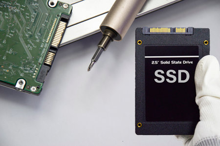 SSD hard drives are widely used for high-speed work.の写真素材