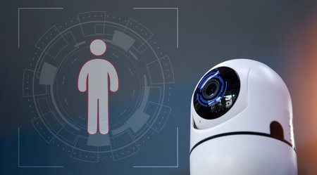IP CCTV camera or surveillance system hi-technology install to show detection software on security camera system people in box signal with blur graphics background.の写真素材