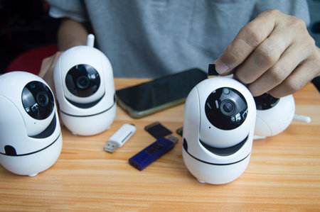 Conceptual man operating ip cameraの写真素材
