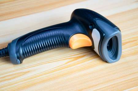 barcode scanner Placed on wooden floor