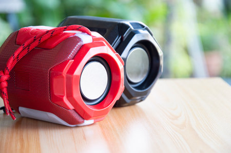 mini portable speaker, speaker, red speakerの写真素材