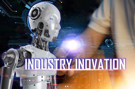 concept, industrial innovation, 5th generation industry Use artificial intelligence, interact with humans.の写真素材