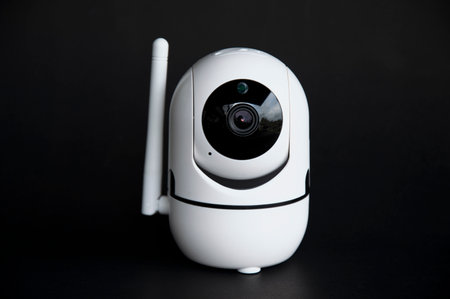 IP camera placed on black backgroundの写真素材