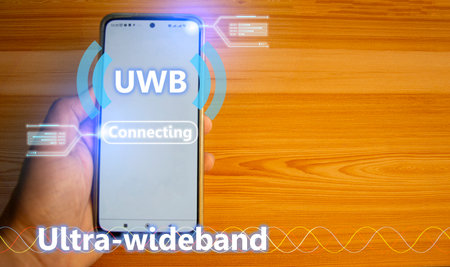 Ultra-wideband UWB is a short-range radio communication technology on bandwidths of 500MHz or greater and at very high frequencies. Overall, it works similarlyの写真素材