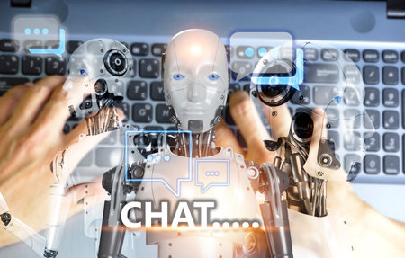 Digital chatbot, robot application, conversational assistant, AI artificial intelligence concept.の写真素材