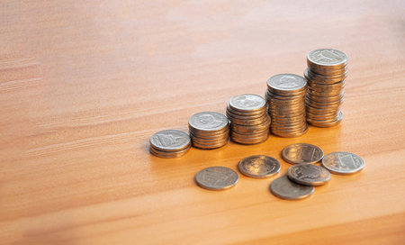 coins stacked in layers From small money growth concept to big business profits.の写真素材