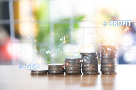 Coins are stacked in layers. from small to large money growth concept, business profitの写真素材